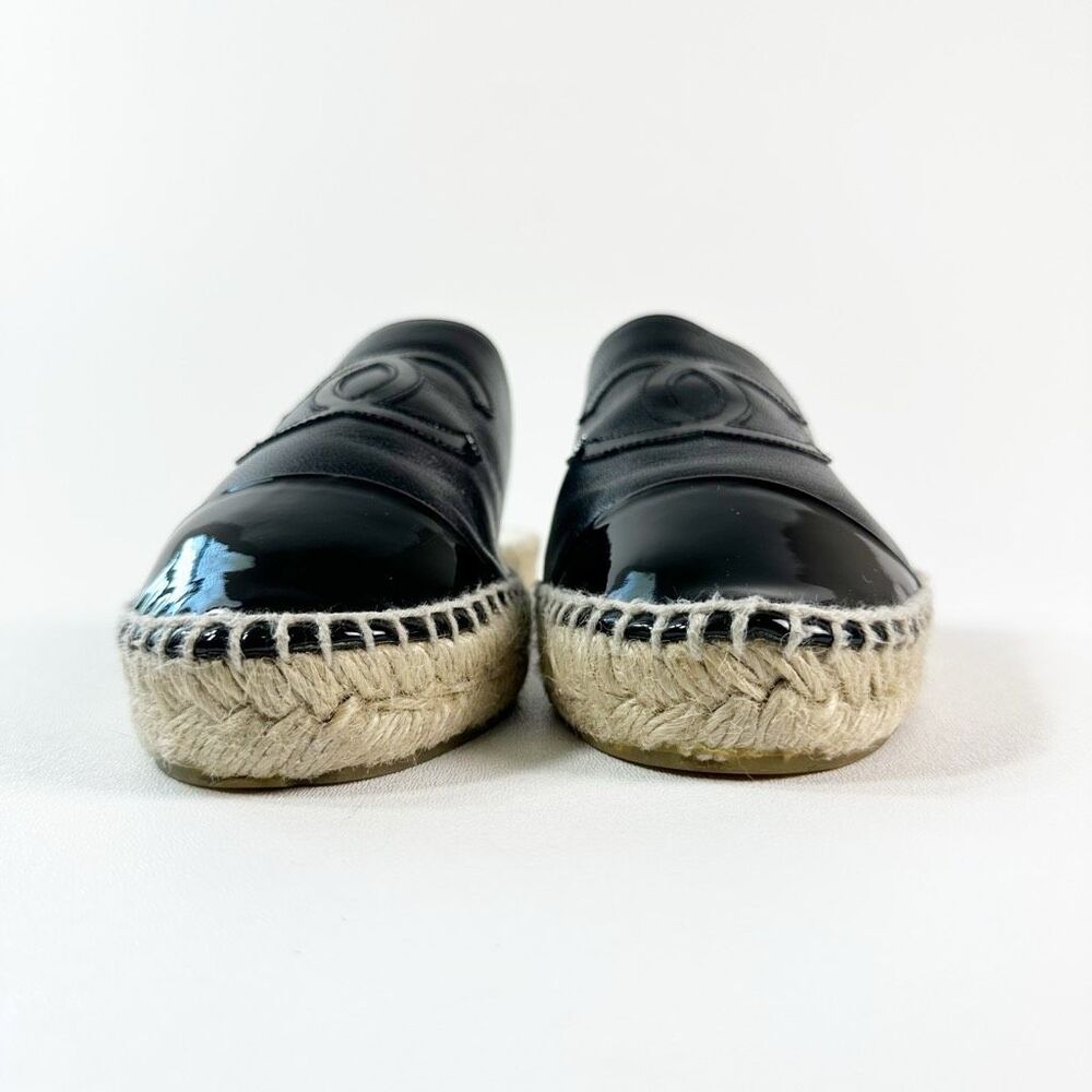 CHANEL Black Leather Mules Espadrille CC Logo Size 39 US 8.5 Lambskin Flat Slide - Picture 4 of 12